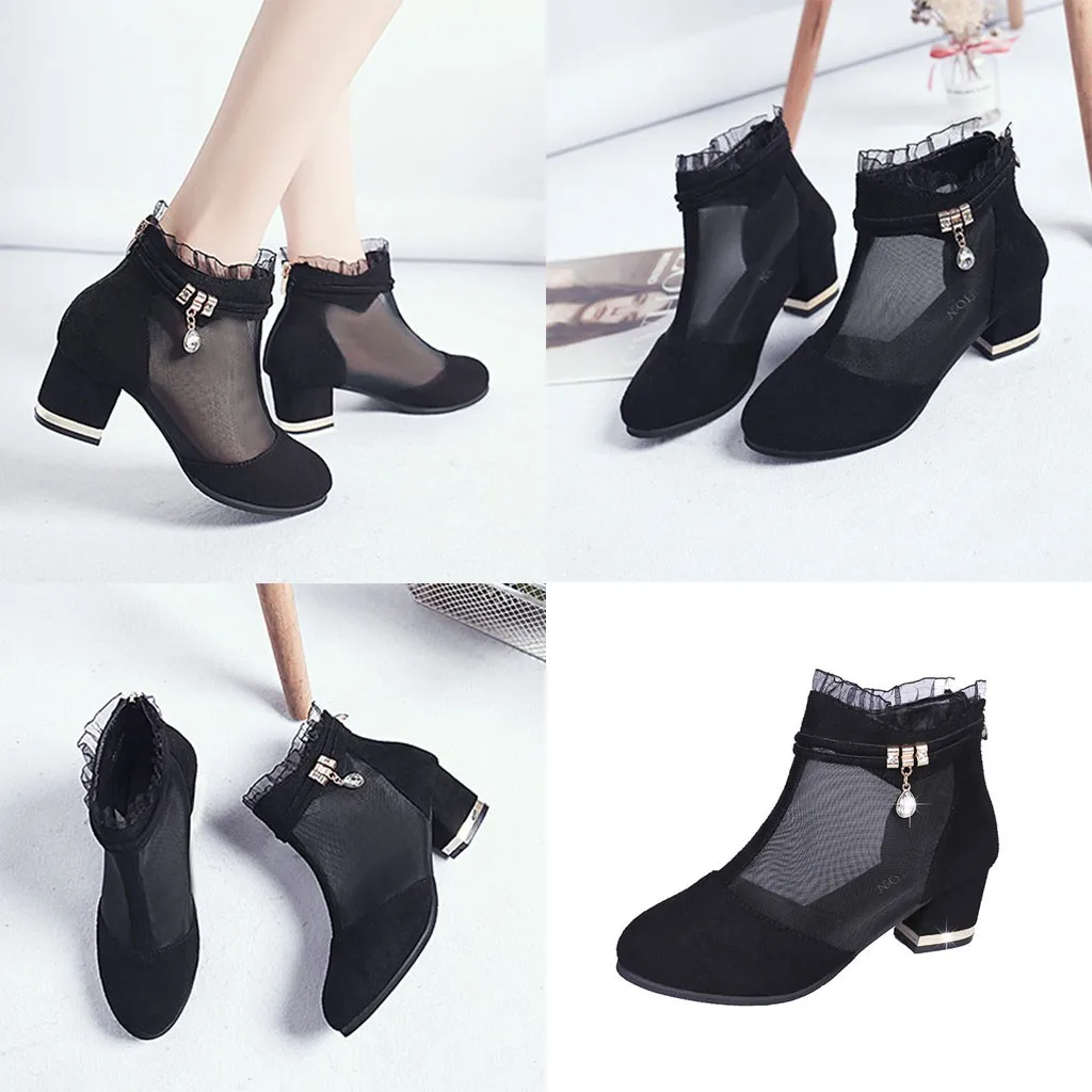 

summer sandals women flats casual chaussure femme Summer Mesh Rhinestones Breathable Suede Casual High Heels Shoes#4