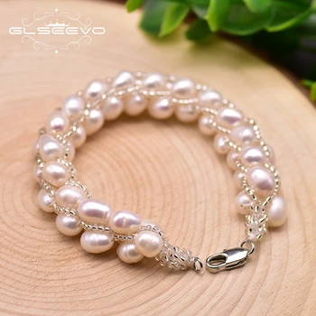 

GLSEEVO Real Natural Fresh Water White Pearls Minimalist Bracelet For Wedding Girls Gifts Original Design Fine Jewellery GB0204A