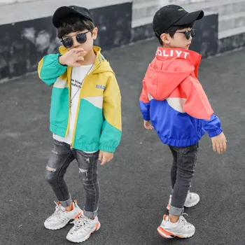 

Spring boy baby color matching hooded letter printing jacket Korean casual children's long-sleeved casual jacket jacket tide