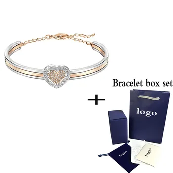 

Exquisite New Cupid Bangle Double Color Heart Combination Elegant Love Pattern Crystal Give Lovers Best Commemorative Gift Set