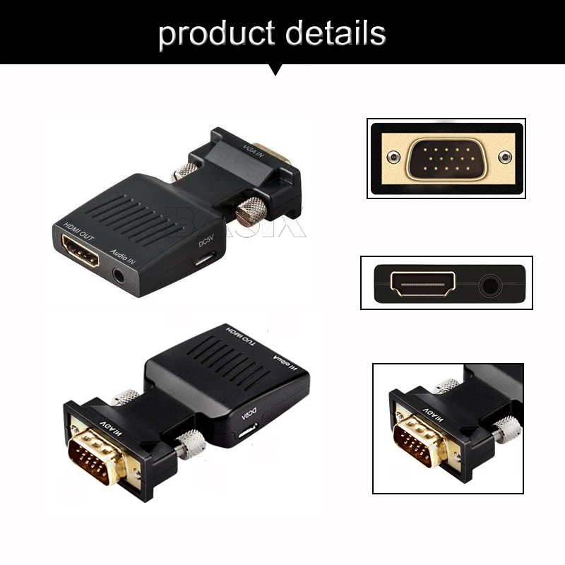 Basix VGA мужчина к HDMI Женский конвертер с аудио-адаптером кабели 1080P для HDTV монитор проектор ПК PS3 адаптер конвертер