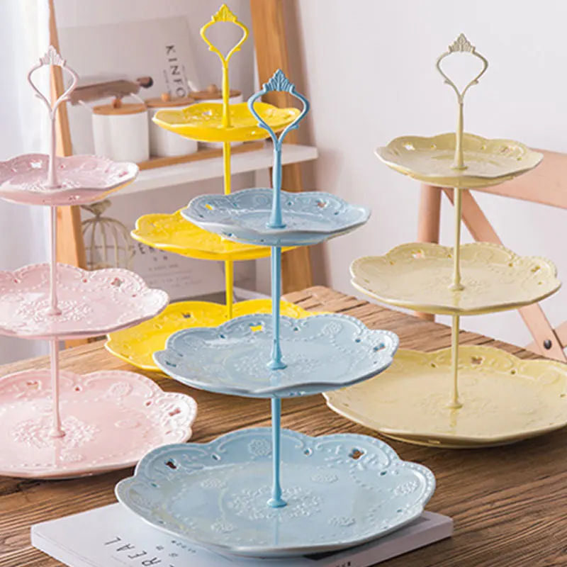 

European Three-layer Fruit Plate Snack Plate Party Afternoon Tea Cake Pastry Stands Ceramic Snack Storage Basket
