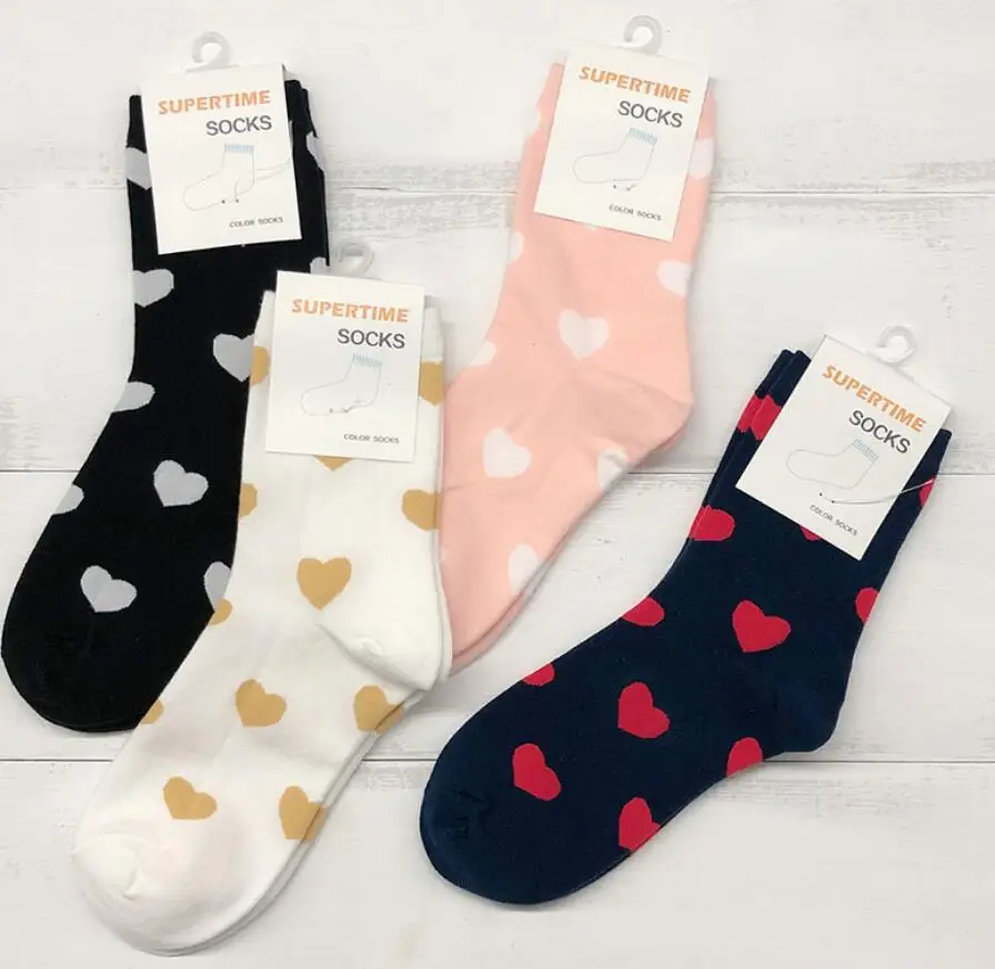 Женские хлопковые полосатые носки, модные зимние носки, корейские забавные носки с принтом сердца, европейские и американские пушистые счастливые носки 8023