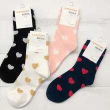 Женские хлопковые полосатые носки, модные зимние носки, корейские забавные носки с принтом сердца, европейские и американские пушистые счастливые носки 8023
