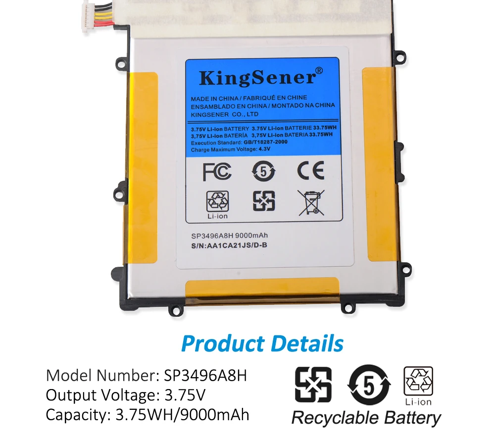 Kingsener Bateria de Substituição para Samsung Google Nexus 10 Gt-p8110 Ha32arb Bateria do Tablet 9000mah Sp3496a8h - Imagem 3