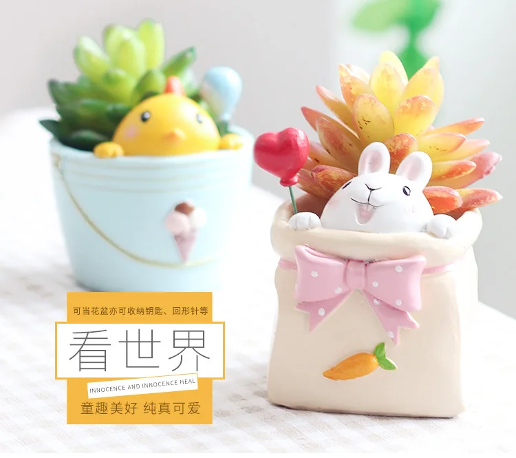 Creative Resin Succulent Plant Pots Mini Flower Pot Decorative Desktop Flowerpot Fairy Garden Home Garden Decoration (15)