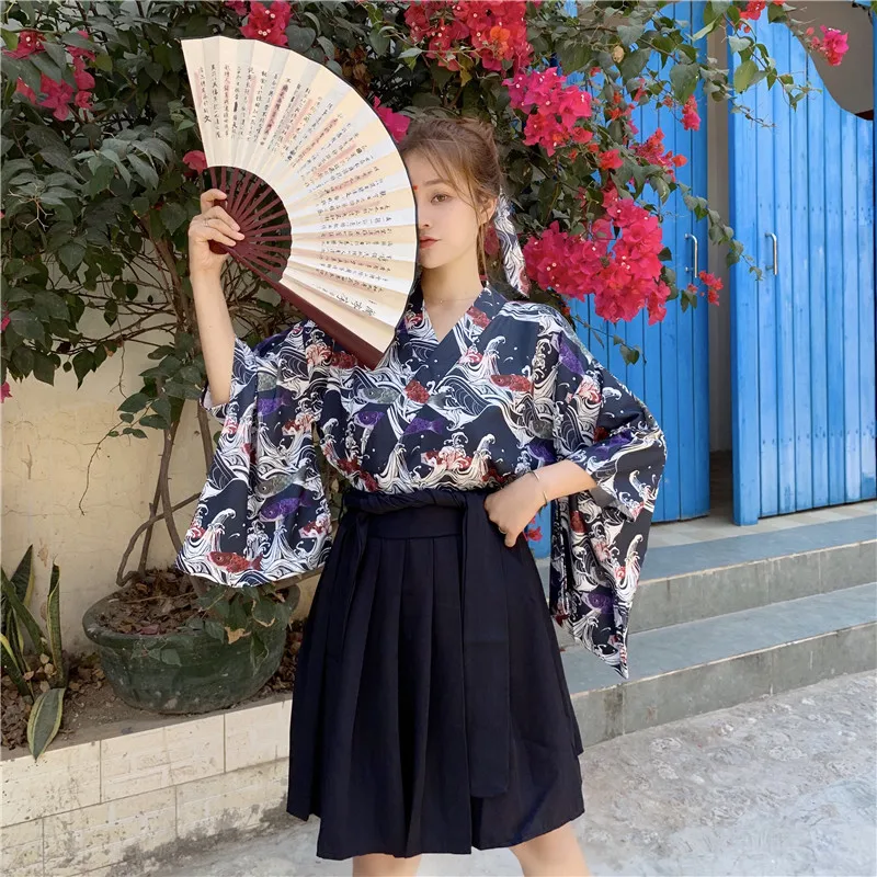 Retro Japanese Style Vintage Haori Kawaii Girls Women Carp Kimono Dress for Party Yukata Asian Clothes Skirts Vestidos Hot Sale
