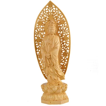 

Art Statue Home Back Panel Yellow Boxwood Portable Figurine Living Room Vertical Compassion Removable Guanyin Ornament