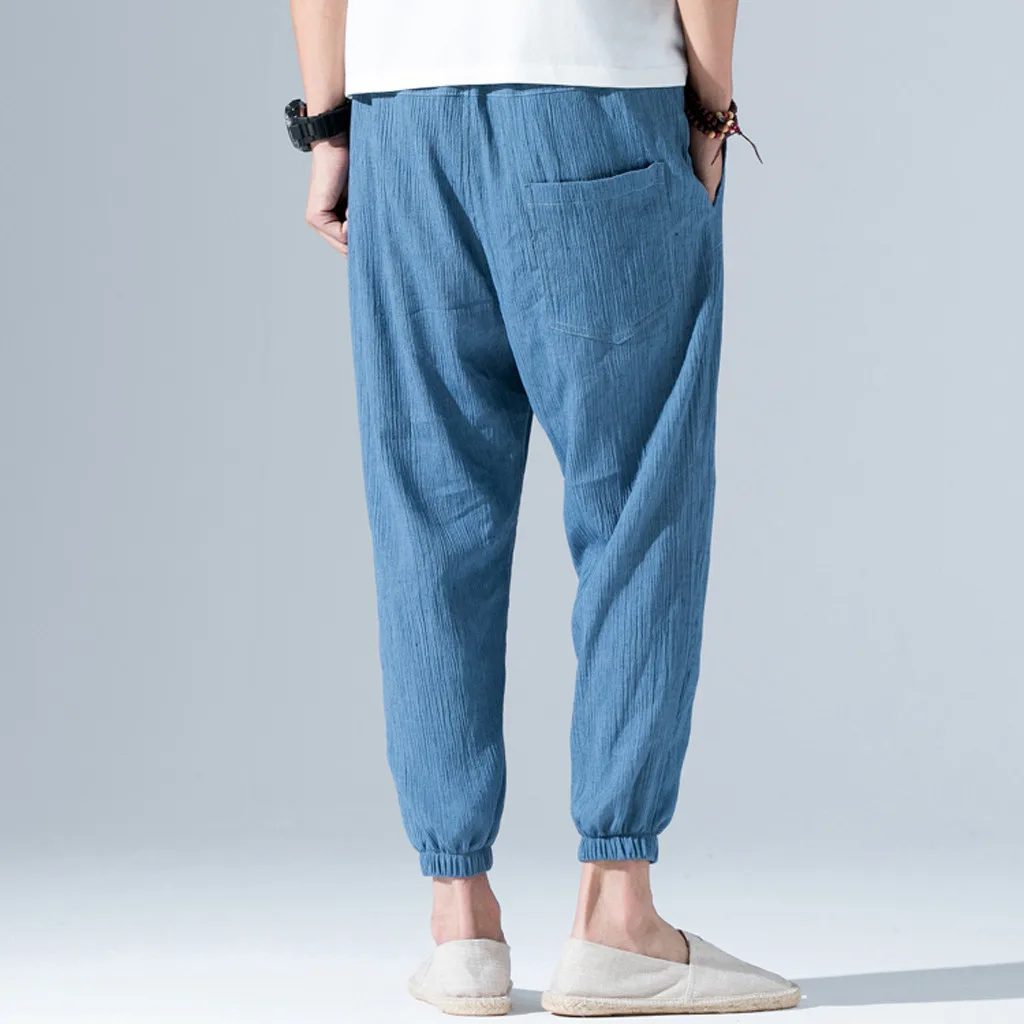 Jaycosin Spring Summer Holiday Style Pants Fashion Mens Linen Pants Solid Slim Fitted Pants Gyms Plus Size 5xl Harem Pants