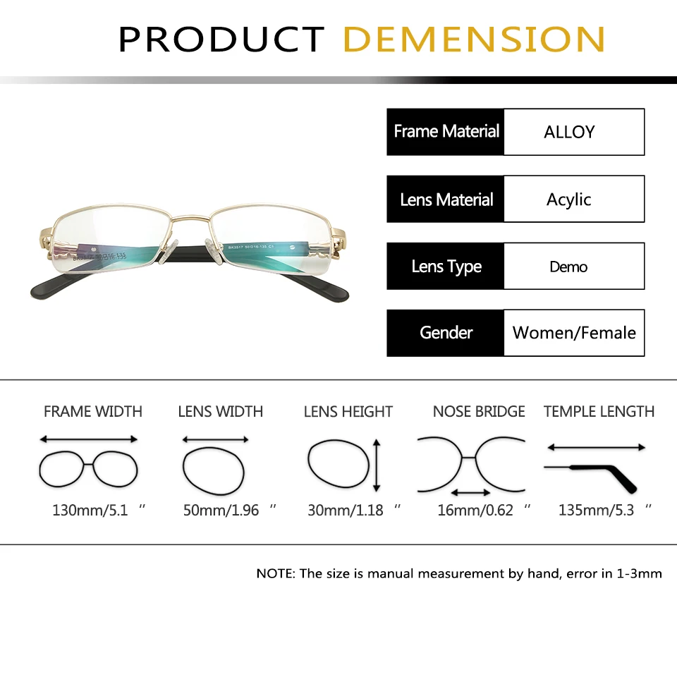 Rhinestone Women'S Eyeglasses Frame With Diamonds Golden Women Half Rim Metal Optical Frame Alloy Woman Square Glasses