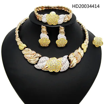

Yulaili Elegant Flower Shape Bridal Jewelry Sets Wedding Necklace Earrings Bracelet Ring for Women Party Fashion Accessories