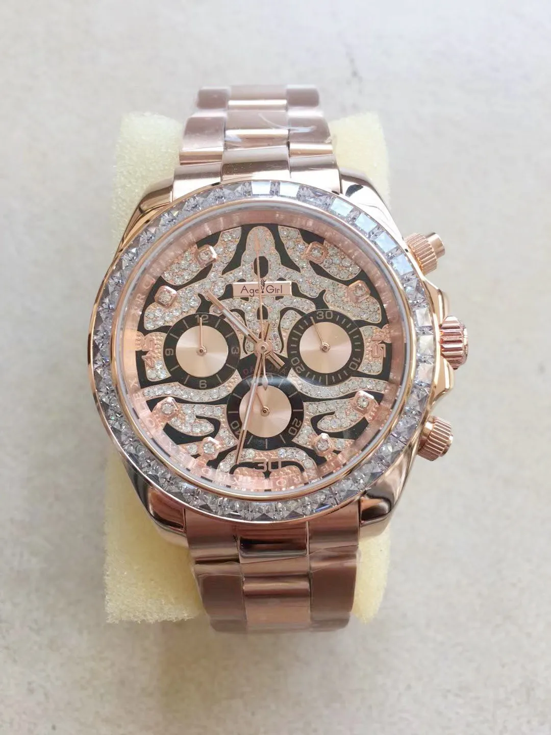 

Luxury Brand New Men Rose Gold Limited Edition 904L Stainless Steel Japanese Quartz Chronograph Sapphire Watch Black Rubber AAA+