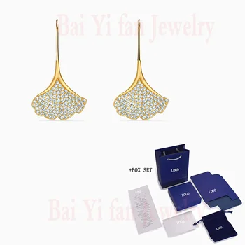 

2020 Fashion SWA New STUNNING GINKO Pierced Earring Elegant Ginkgo Leaf Decoration Crystal Gold Stud Earrings Women Jewelry Gift