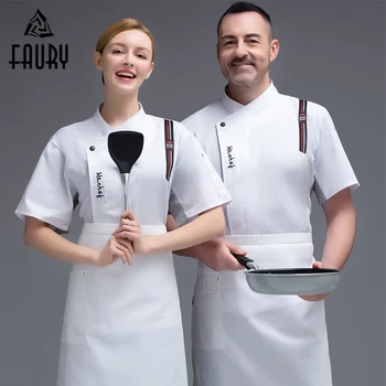 

2020 Chef Jacket Cook Uniform Restaurant Catering Hotel Bakery Sushi Custume Short Sleeve Summer Breathable Cotton Work Clothes