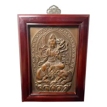 

LaoJunLu The Old Wooden Frame Is Inlaid With Copper And High-Relief Thangka Riding Elephant Holding Lotus Guanyin Buddha