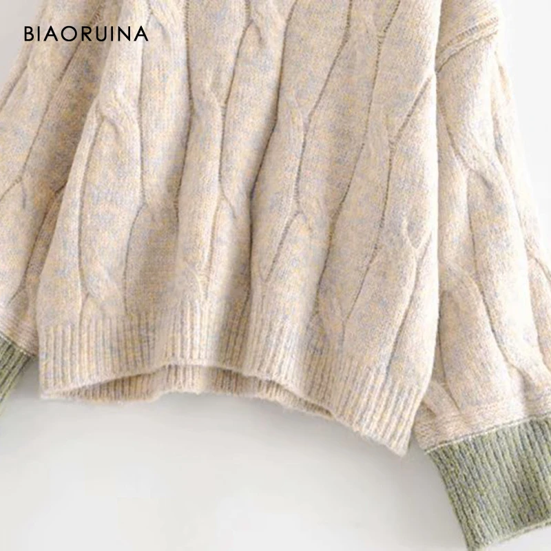 BIAORUINA, женский свитер, хит, цветной, с намоткой, толстый, сохраняет тепло, женский, зимний, свободный, негабаритный, пуловеры с круглым вырезом, женская мода