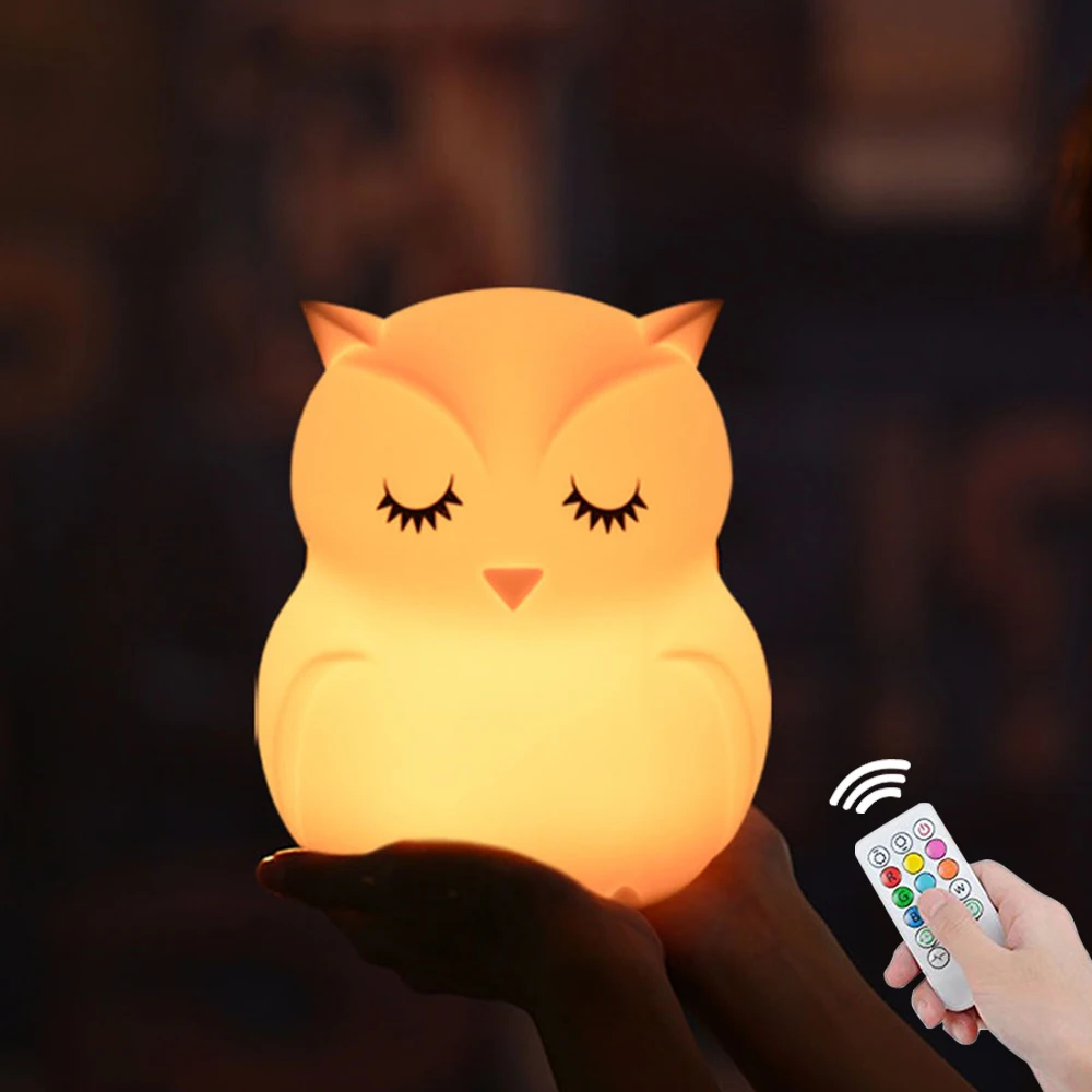 SuperNight Cute Cartoon Owl LED Night Light Touch Sensor 8 Colors Silicone Children Kids Baby Bedroom Bedside Table Lamp Gift (6)