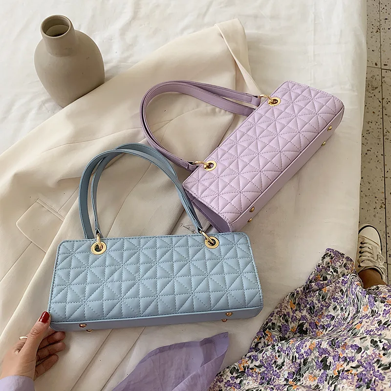 

2020 New Fashion Lattice Baguette Bags For Women PU Leather Zipper Flap Shoulder Bag Female Designer Ladies Hand Bag Women's Bag
