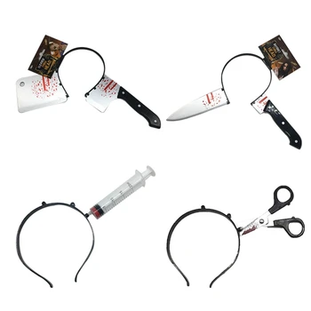 

Prank Joke Toy Halloween Zombie Horror Prop Scissors Axe Saw Nail Cosplay Fancy Dress Headband Magic Props April Toy
