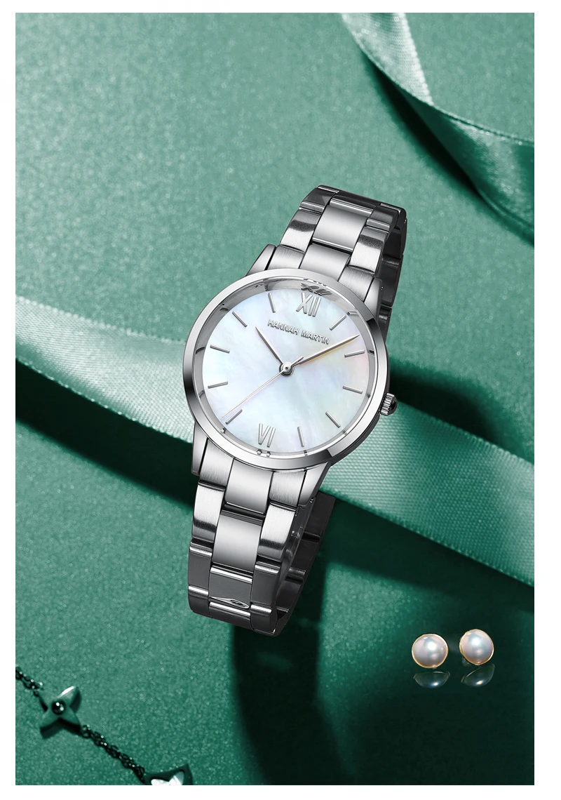 2021 NEW Japan Quartz Pearl Oyster Jade Stone White Shell Waterproof Ladies Full Stainless Steel Classic Wrist Watches for Women