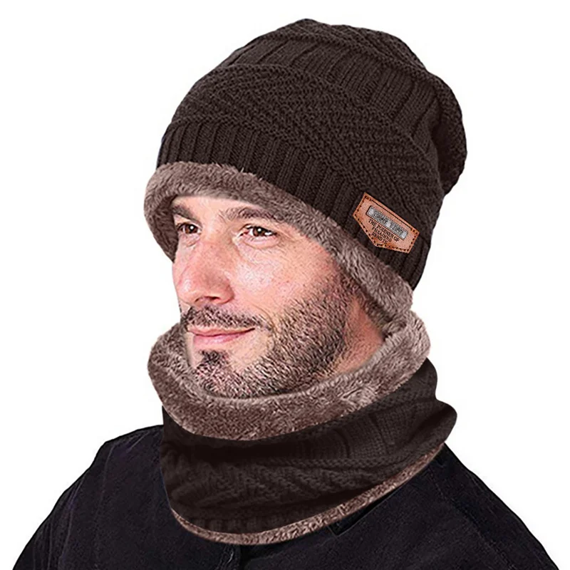Мужская теплая шапочка, зимняя утолщенная шапка и шарф, двухсекционная вязаная ветрозащитная шапка, зимние аксессуары для мужчин, капот Garcon Hiver