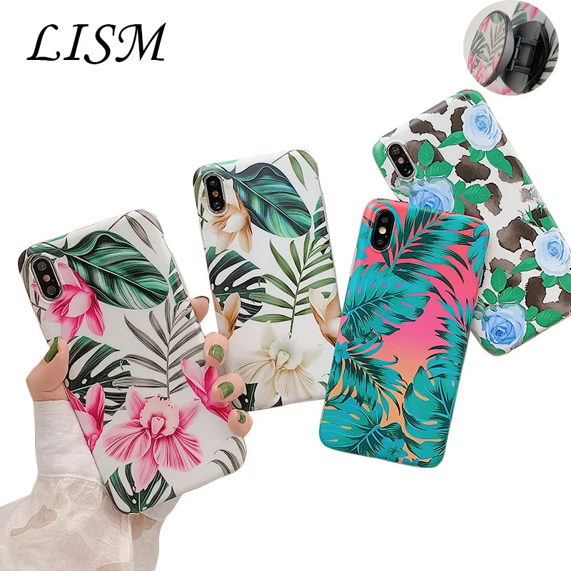 

Flower series Cell phone Case for iphone 7 11Pro soft silicone Case For iphone X XR 11Promax cover with classic green flower