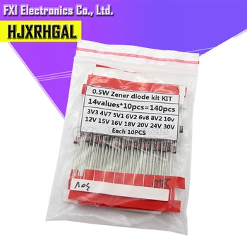 

14values*10PCS=140PCS 0.5W regulator 3.3v-30v 1/2w Zener Diode component Assorted kit package new and original