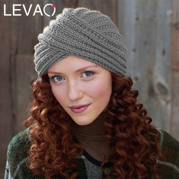 

LEVAO Warm Knitting Cross Headwrap Solid Color Turban Headband For Women Hair Accessories New Winter Hair Scarfs Cap Hats
