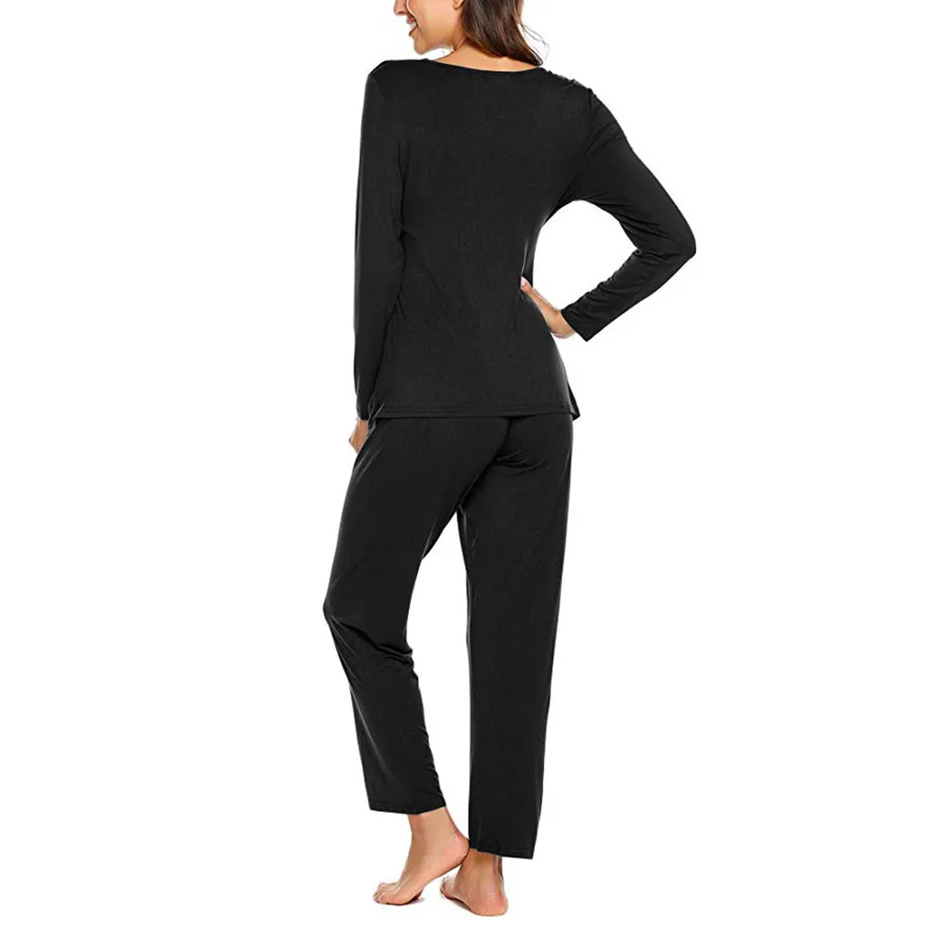 Женская футболка с длинным рукавом для беременных, топ+ штаны в полоску, пижамный комплект, костюм с круглым вырезом, модный однотонный для беременных комплект