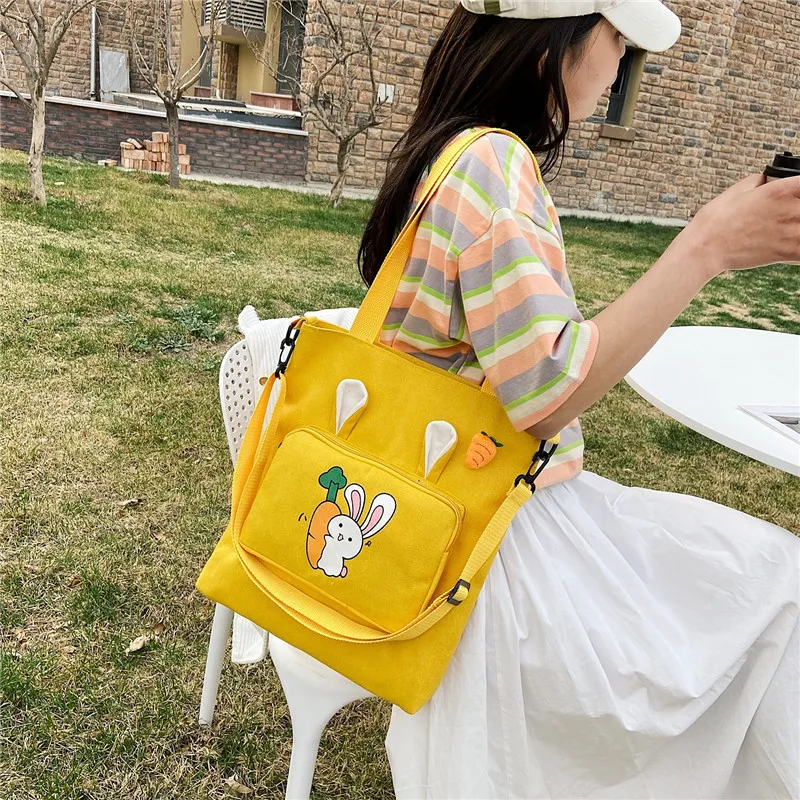 

Ladies Shopping Bags Kawaii Rabbit Canvas Bag Shoulder Bag Female Reusable Large Capacity Shopper Bag