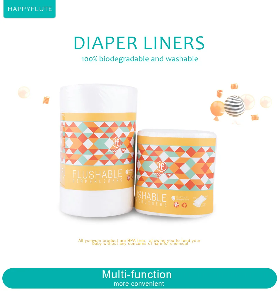 Happyflute100 Biodegradable & Flushable nappy liners disposable cloth diaper liners 100 sheets