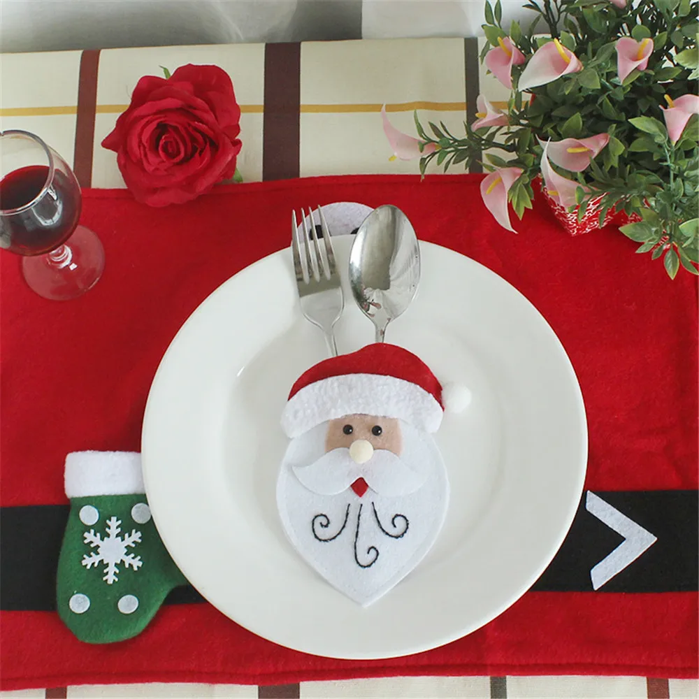 1/3 pcs Santa Hat Reindeer Christmas New Year Pocket Fork Knife Cutlery Holder Bag Home Party Table Dinner Decoration Tableware