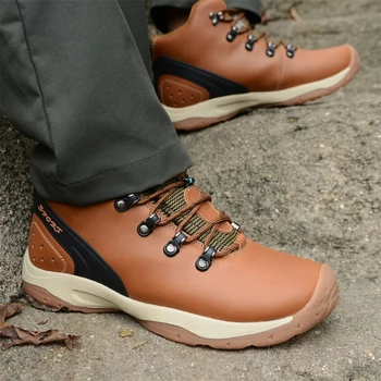 

Men Genuine Leather Outdoor walking Shoes High Top Breathable Snow Boots walking Shoes Waterproof Men Brand walking Sneakers