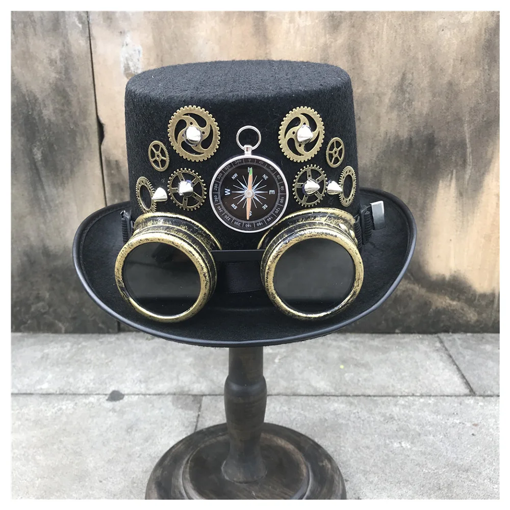 best fedora hats New Unisex Men Women High-end Handmade Steampunk Top Hat With Gear Glasses Magic Hat Top Hat Size 57CM Steampunk Hat bailey of hollywood hats