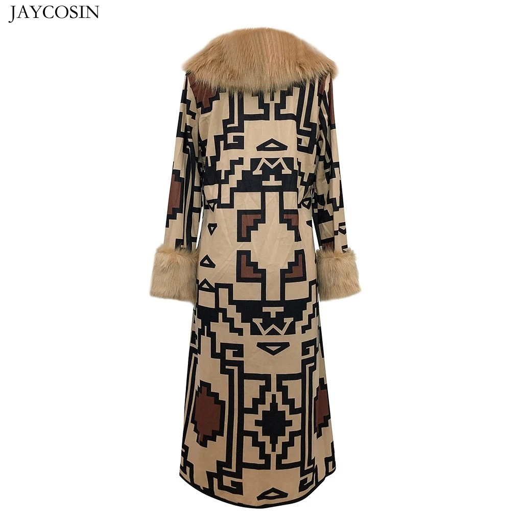 JAYCOSIN Тренч из смесовой шерсти, женская зимняя куртка с принтом, женское повседневное пальто с меховым воротником, верхняя одежда, кардиган, пальто, повседневные куртки