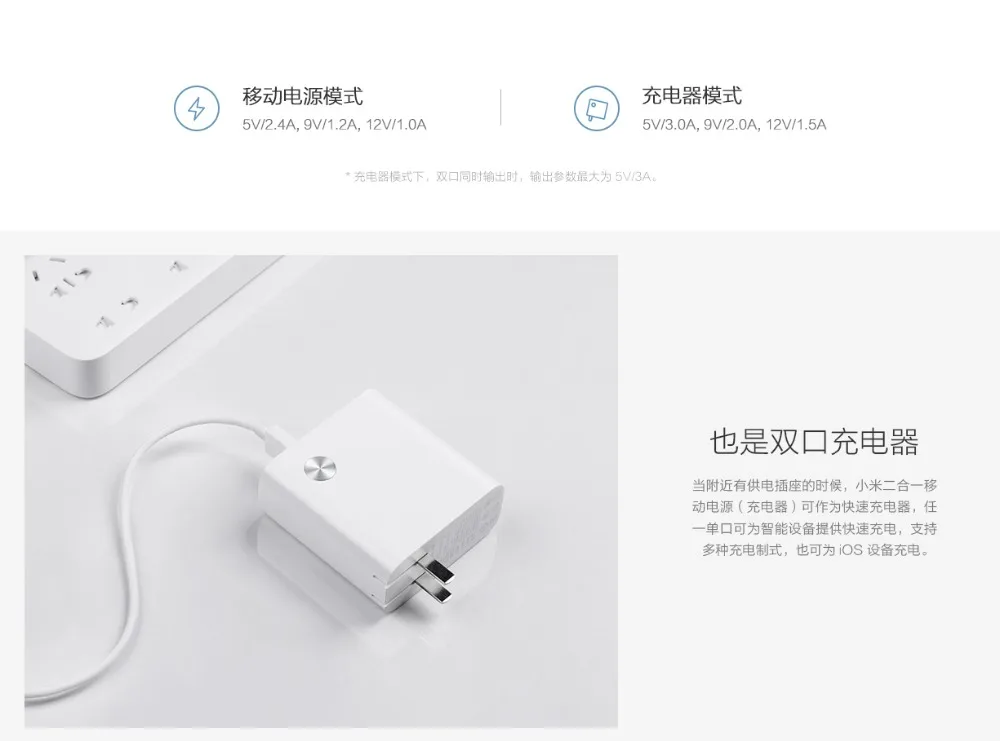 Xiaomi 2 в 1 5000 мАч банк питания с двойным USB быстрое настенное зарядное устройство 5 В 3A 5 в 2.4A банк питания для iPhone samsung телефон