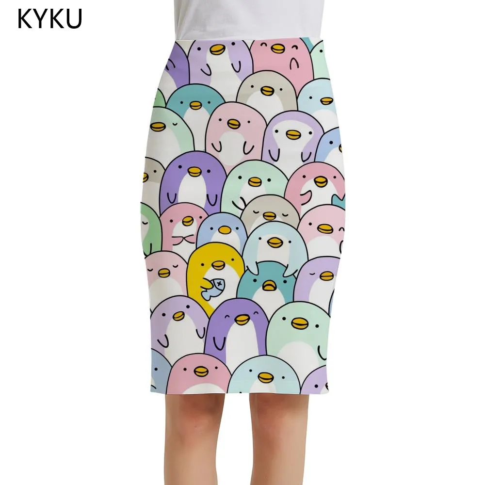 

KYKU Penguin Skirts Women Animal Print Skirt Lovely Sundresses Home Pencil Ladies Skirts Womens Floral Cool Party New