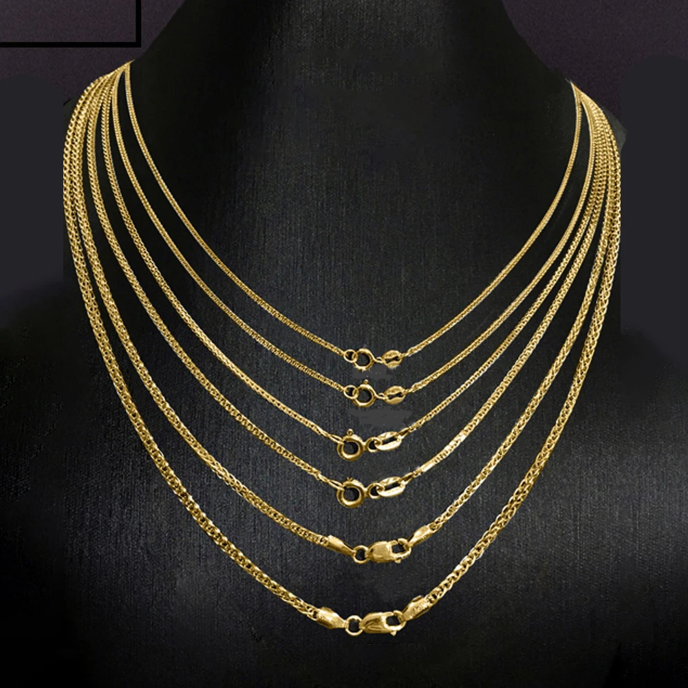 

Au750 Pure Real 18K Yellow Gold Necklace For Women 1.1mm/1.3mm/1.5mm/1.8mm/2.1mm Size Wheat Link Chain 16inch 18inch