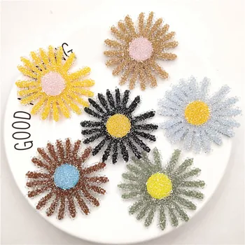 

50pcs/lot 5.5cm crystal Small daisies flower padded Applique For DIY Headwear Hair Clips Decor Baby Clothes Accessoies Patches