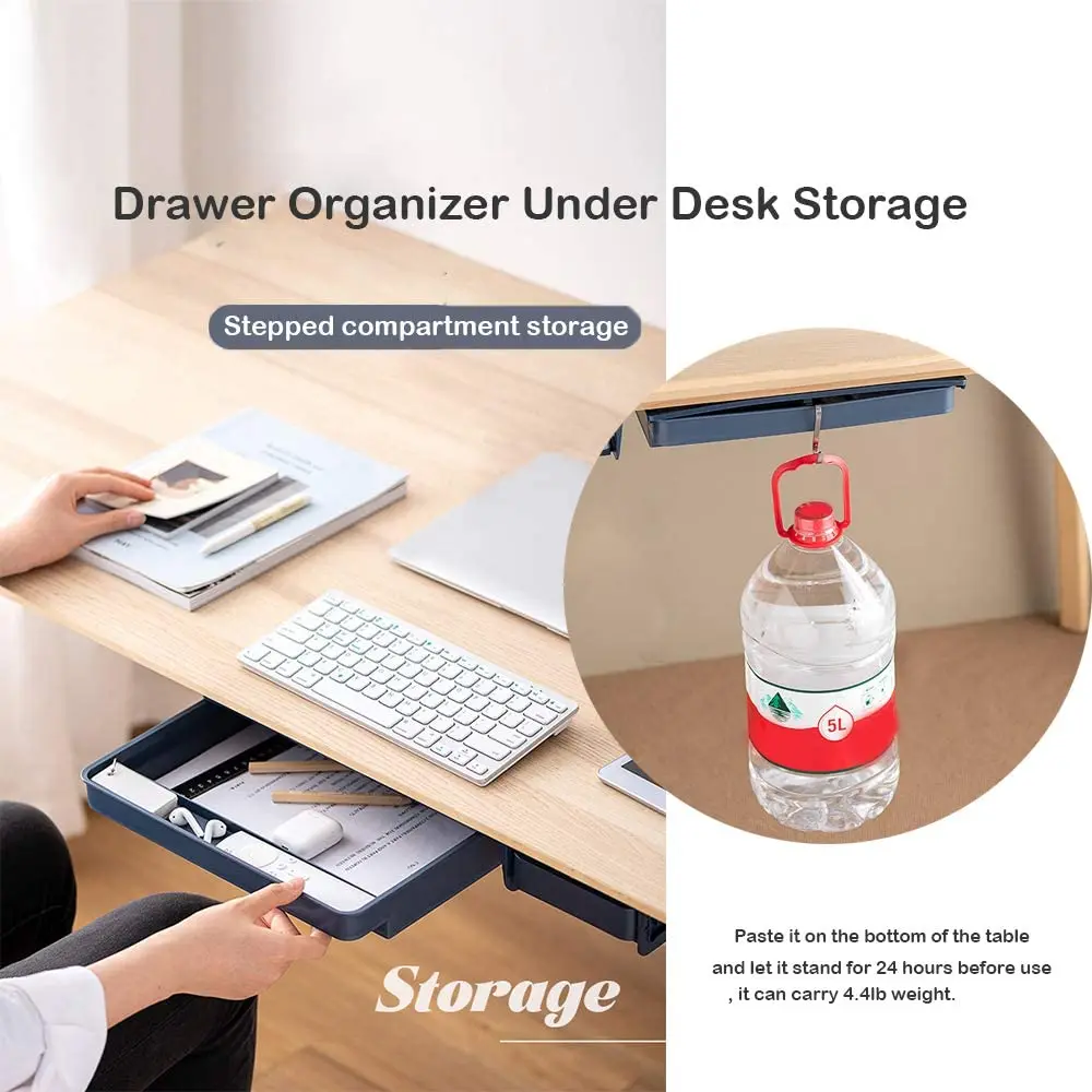 Under Desk Drawer Adhesive Storage Box For Office Pen Holder Hidden Sorting Box Kitchen Knife Fork Storage Tray Organizer