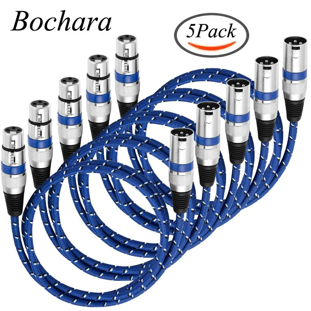 Bochara Nylon Braided XLR Cable Male to Female M/F 3Pin jack Extension For Microphone Mixer Amplifier 5Pack | Электроника