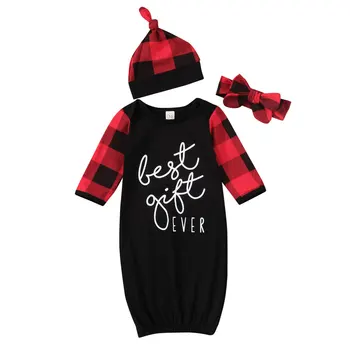 

Christmas Baby Infant Cotton Swaddle Blanket Wrap Long Sleeve Plaid Letter Print Sleeping Bag Headband 2pcs 0-9M