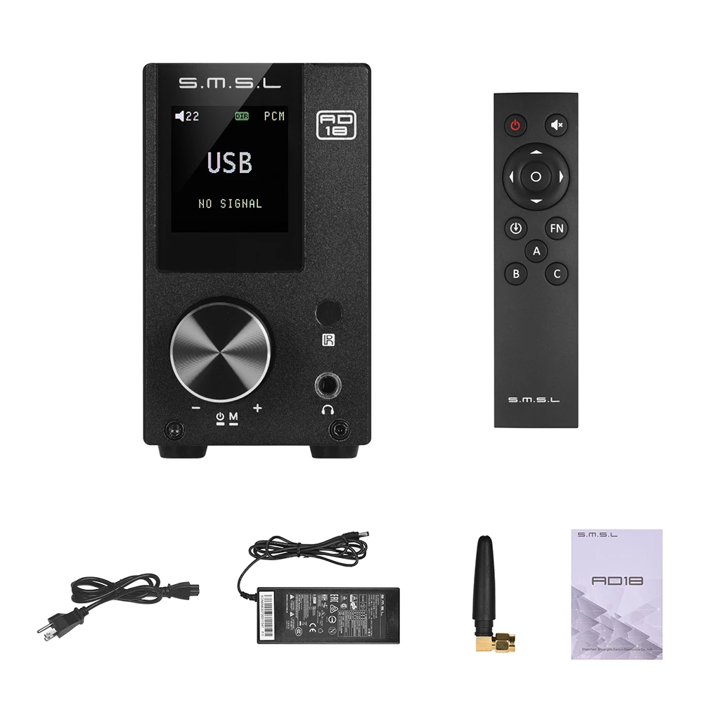 S.M.S.L AD18 полный цифровой декодер аудио усилитель стерео усилитель для наушников 80 Вт мощность поддержка оптический/BT/коаксиальный/USB/AUX вход - Цвет: Black US