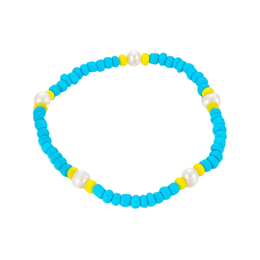 Blue Модные, натуральные, простые, круглые бусины, жемчуг Mizhu, однослойный ножной браслет, ювелирные изделия, женский браслет, пляжные сандалии, ножной браслет Y30 - Окраска металла: Blue