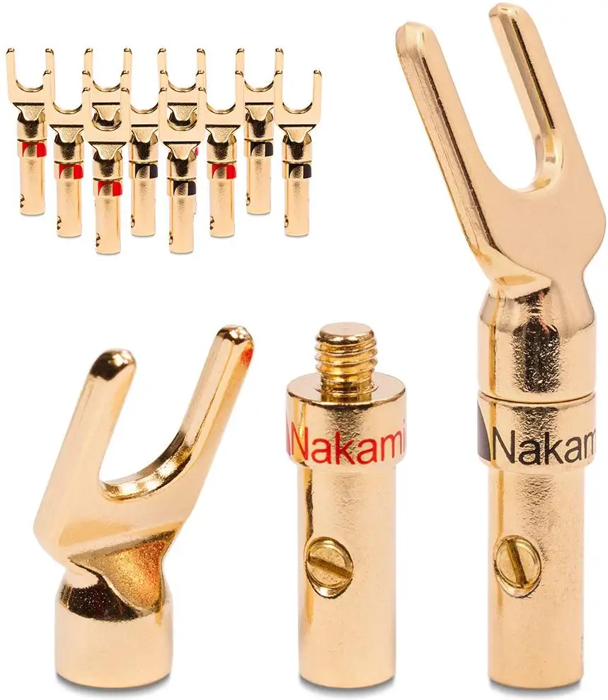 

Nakamichi Spade Plug 24K gold Plated Fork Plug Speaker Y Connector Adapter Y Spade Speaker Plugs HIFI Diy Speaker cable Plug