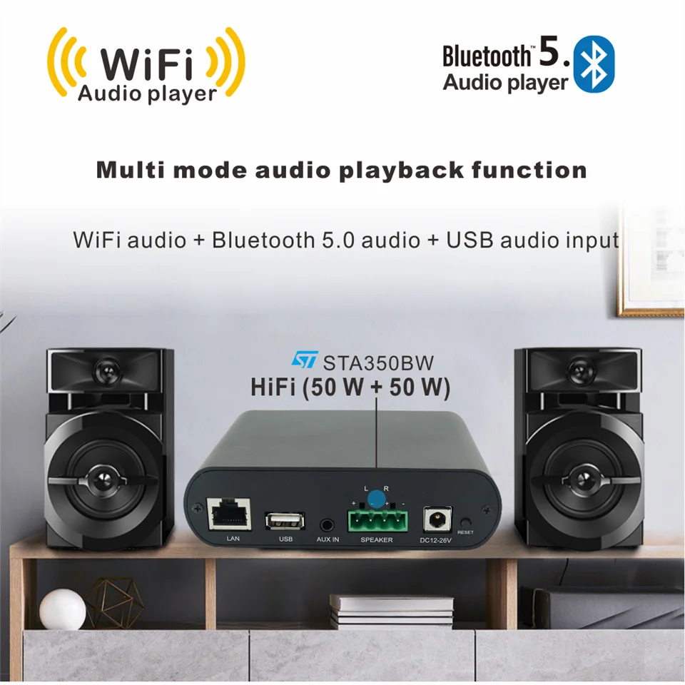 FC WA20 WiFi и Bluetooth 5 0 мини домашний усилитель HiFi Stereo Class D Digital Multiroom с эквалайзером Spotify