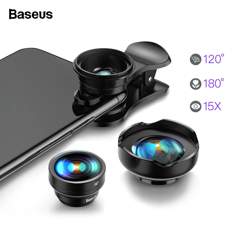 Comprar Baseus lente de teléfono móvil gran angular ojo de pez 15X Macro lente de cámara para iPhone Xs Max Xr X Samsung S10 S9 Huawei P30 Pro