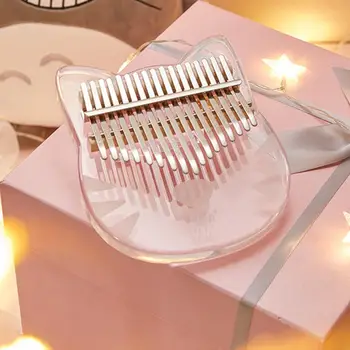 

17 Keys Kalimba Thumb Piano Portable Transparent Acrylic Kitten Mbira with Tuning Hammer Bag