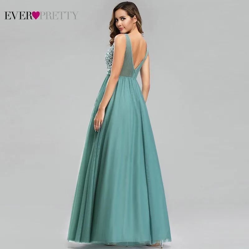 Ever Pretty Dusty Blue Bridesmaid Dresses V-Neck Appliques Elegant Long Dresses For Wedding Party EP00930DB Vestidos De Madrinha