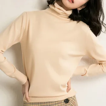 

Women Casual Solid Color Loose Sweater Female Simple Temperament Slim Turtleneck Knit Sweater Pullover
